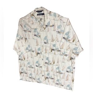 Vintage Nautica Men’s Sailboat Print Button Down SS Shirt XL Made in USA
